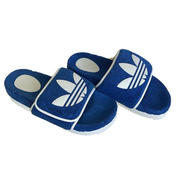 Adidas x Gucci Mens Slides Sandals Shoe, Blue/White, Gucci Sz 9 (US 9.5) - Picture 2 of 15